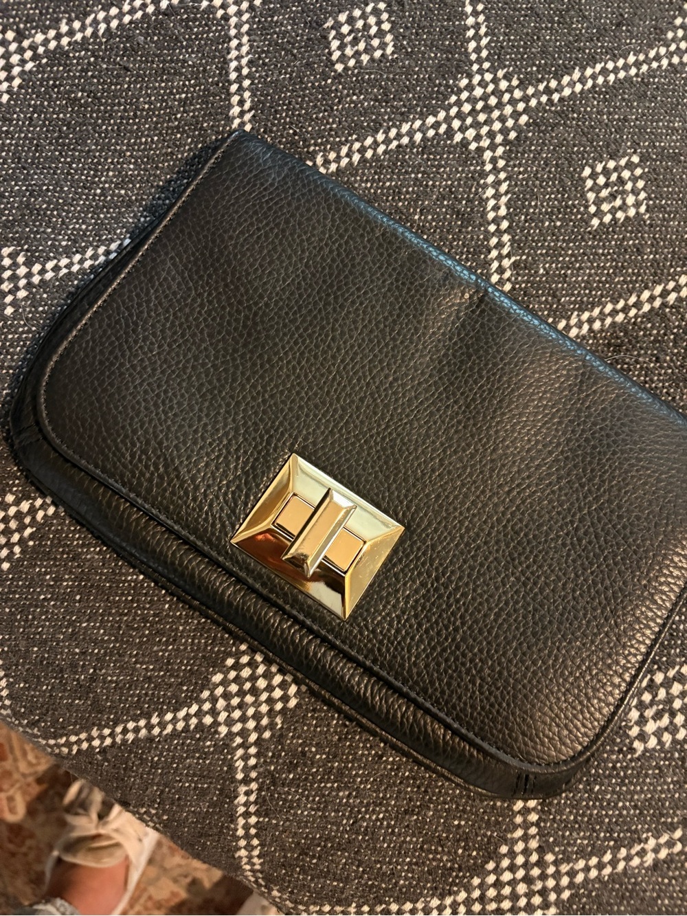 Nique Black Leather Clutch with Gold Accent Turn-Lock